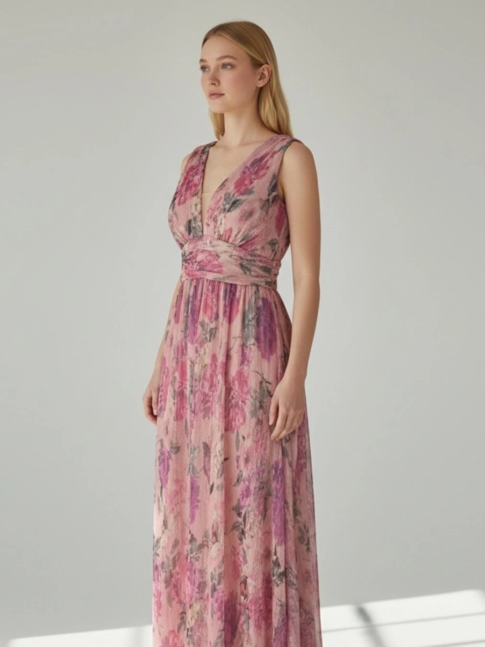R&M Rochards Floral Roses Maxi pink Gauzy Romantic Fairy Size 4 Womens Dress